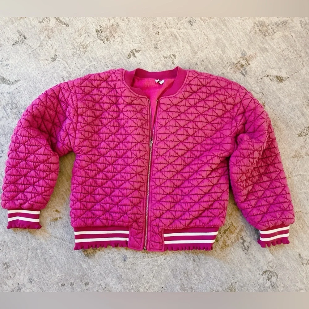 VOY Pink Quilted Bomber Jacket – Women’s Size Large - Picture 1 of 8